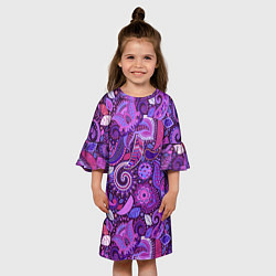 Платье клеш для девочки Фиолетовый этнический дудлинг, цвет: 3D-принт — фото 2