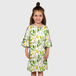 Платье клеш для девочки Летний узор лимон ветки листья, цвет: 3D-принт — фото 2