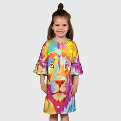 Платье клеш для девочки Акварельный лев, цвет: 3D-принт — фото 2