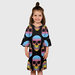 Платье клеш для девочки Neon skull!, цвет: 3D-принт — фото 2