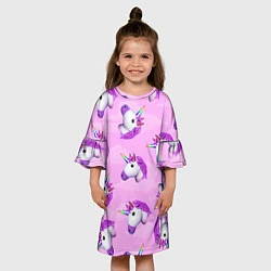Платье клеш для девочки Emoji единорожки, цвет: 3D-принт — фото 2