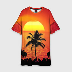 Платье клеш для девочки Пальмы на фоне моря, цвет: 3D-принт