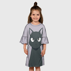 Платье клеш для девочки Чёрный кот, цвет: 3D-принт — фото 2