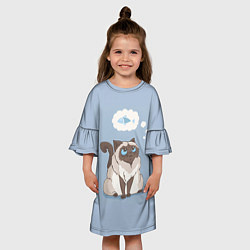 Платье клеш для девочки Голодный котейка, цвет: 3D-принт — фото 2