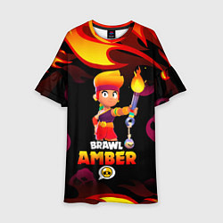 Платье клеш для девочки BRAWL STARS AMBER, цвет: 3D-принт