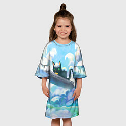 Платье клеш для девочки Снежный котенок, цвет: 3D-принт — фото 2