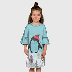 Платье клеш для девочки Милый пингвин, цвет: 3D-принт — фото 2