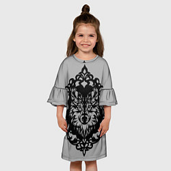 Платье клеш для девочки Благородный серый волк, цвет: 3D-принт — фото 2