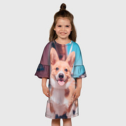 Платье клеш для девочки Малыш корги, цвет: 3D-принт — фото 2
