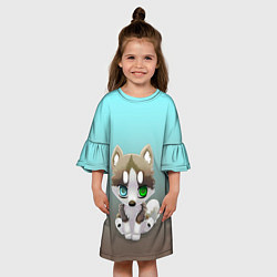 Платье клеш для девочки Малыш хаски, цвет: 3D-принт — фото 2