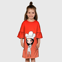 Платье клеш для девочки Повар девушка манга, цвет: 3D-принт — фото 2