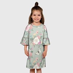 Платье клеш для девочки Бабочки в цветах, цвет: 3D-принт — фото 2