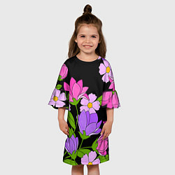 Платье клеш для девочки Ночные цветы, цвет: 3D-принт — фото 2