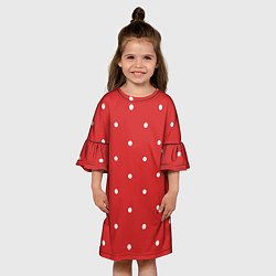 Платье клеш для девочки Белый горошек на красном фоне, цвет: 3D-принт — фото 2