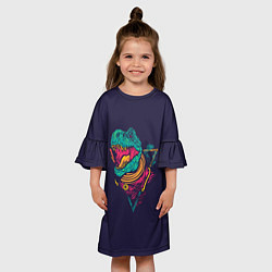 Платье клеш для девочки Динозавр Рэкс Тирэкс, цвет: 3D-принт — фото 2