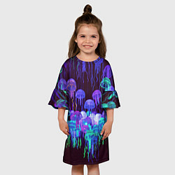 Платье клеш для девочки Неоновые медузы, цвет: 3D-принт — фото 2