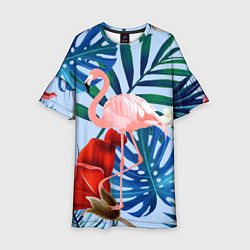Платье клеш для девочки Фламинго в папоротнике, цвет: 3D-принт