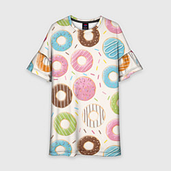 Платье клеш для девочки Пончики Donuts, цвет: 3D-принт