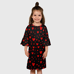Платье клеш для девочки Красные сердца, цвет: 3D-принт — фото 2