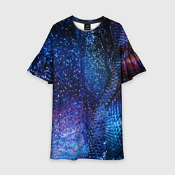 Платье клеш для девочки Синяя чешуйчатая абстракция blue cosmos, цвет: 3D-принт