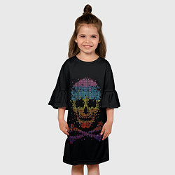 Платье клеш для девочки Радужный череп из пикселей, цвет: 3D-принт — фото 2
