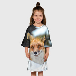 Платье клеш для девочки Лисичка на сугробе, цвет: 3D-принт — фото 2