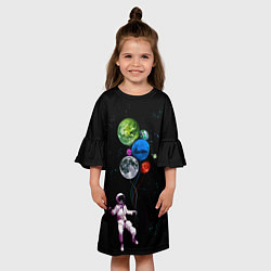 Платье клеш для девочки Космонавт Воздушные Планеты, цвет: 3D-принт — фото 2
