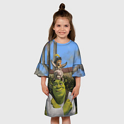 Платье клеш для девочки Шрек, Кот и Осёл, цвет: 3D-принт — фото 2