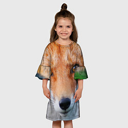 Платье клеш для девочки Крупно мордочка лисы, цвет: 3D-принт — фото 2