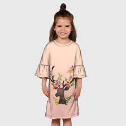 Платье клеш для девочки Олень рога цветы, цвет: 3D-принт — фото 2