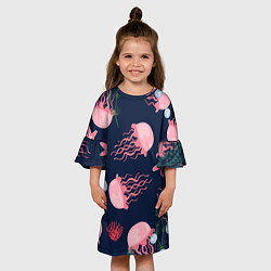 Платье клеш для девочки Розовые медузы, цвет: 3D-принт — фото 2