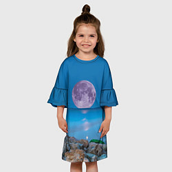 Платье клеш для девочки Лунный пляж, цвет: 3D-принт — фото 2