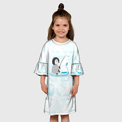 Платье клеш для девочки Пингвин рыбачит, цвет: 3D-принт — фото 2