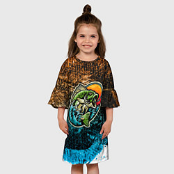 Платье клеш для девочки Рыба на крючке, цвет: 3D-принт — фото 2