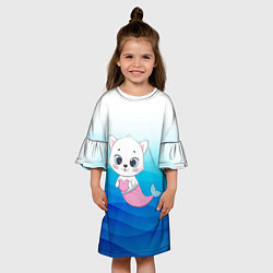 Платье клеш для девочки Котик русалочка Русалка с сердечком Z, цвет: 3D-принт — фото 2