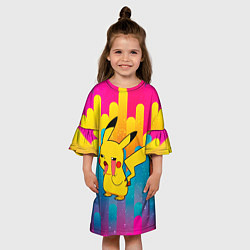 Платье клеш для девочки Уставший Пикачу, цвет: 3D-принт — фото 2