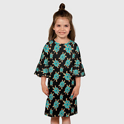 Платье клеш для девочки Бирюзовые черепашки брошка, цвет: 3D-принт — фото 2