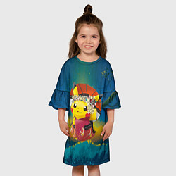 Платье клеш для девочки Пикачу гейша, цвет: 3D-принт — фото 2