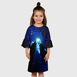 Платье клеш для девочки КОСМИЧЕСКИЙ ВОЛК, цвет: 3D-принт — фото 2