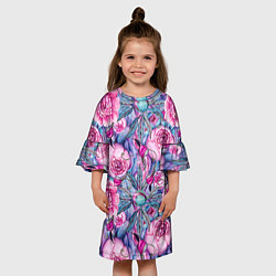 Платье клеш для девочки Волшебный сад с пионами, цвет: 3D-принт — фото 2