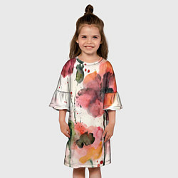 Платье клеш для девочки Акварельные маки,брызги краски, цвет: 3D-принт — фото 2