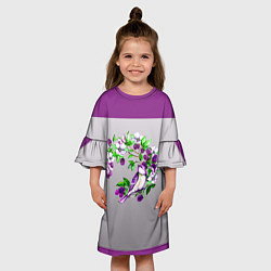 Платье клеш для девочки Птичка в ежевичке, цвет: 3D-принт — фото 2