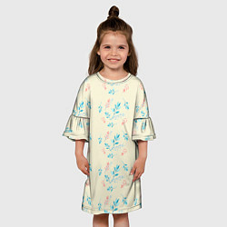 Платье клеш для девочки Нежные листочки на бежевом, цвет: 3D-принт — фото 2