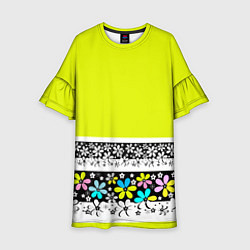 Платье клеш для девочки Яркий цветочный узор, цвет: 3D-принт