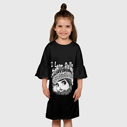 Платье клеш для девочки Кукла черно белый фон, цвет: 3D-принт — фото 2