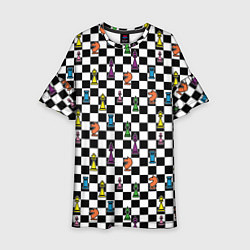 Платье клеш для девочки Яркая шахматная доска, цвет: 3D-принт