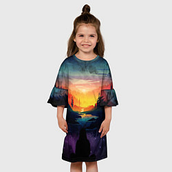 Платье клеш для девочки ПЕЙЗАЖ НАД ЗВЕЗДАМИ, цвет: 3D-принт — фото 2