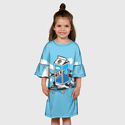 Платье клеш для девочки Пачка молока на скейте, цвет: 3D-принт — фото 2