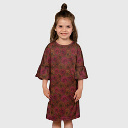 Платье клеш для девочки Цветочный коричневый ретро, цвет: 3D-принт — фото 2