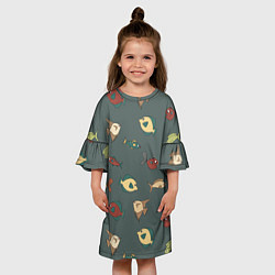 Платье клеш для девочки Морские рыбки на зеленом фоне, цвет: 3D-принт — фото 2